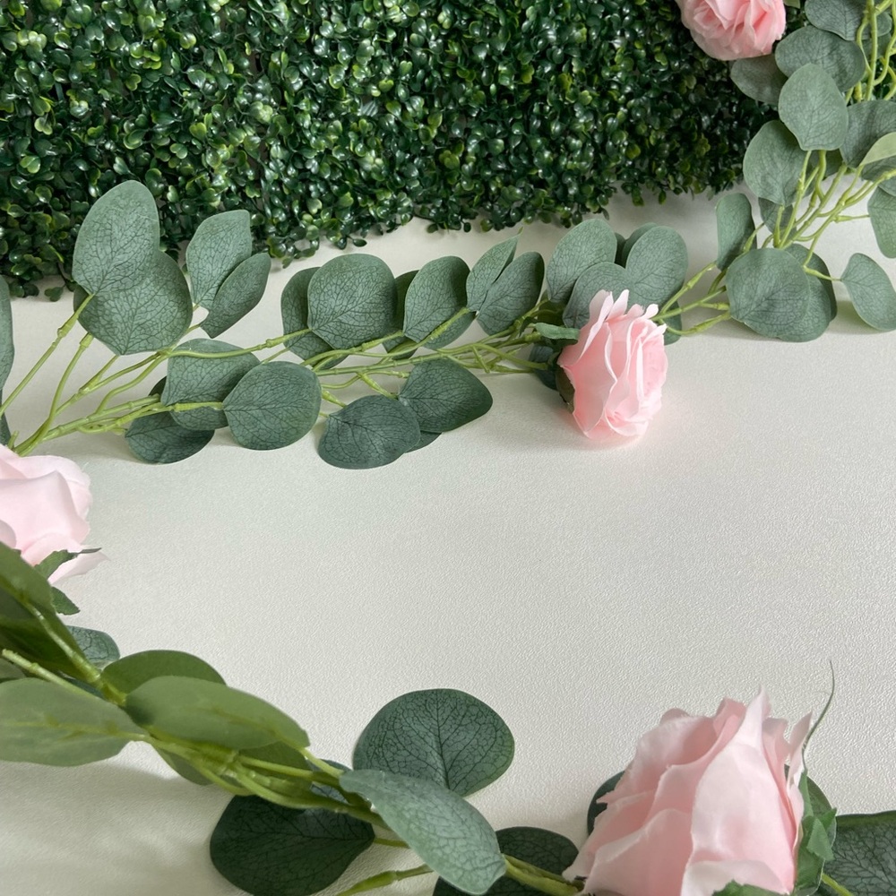 Blush Pink Dusty Rose and Green Leaf Eucalyptus Flower Garland 6.5 feet 4 count